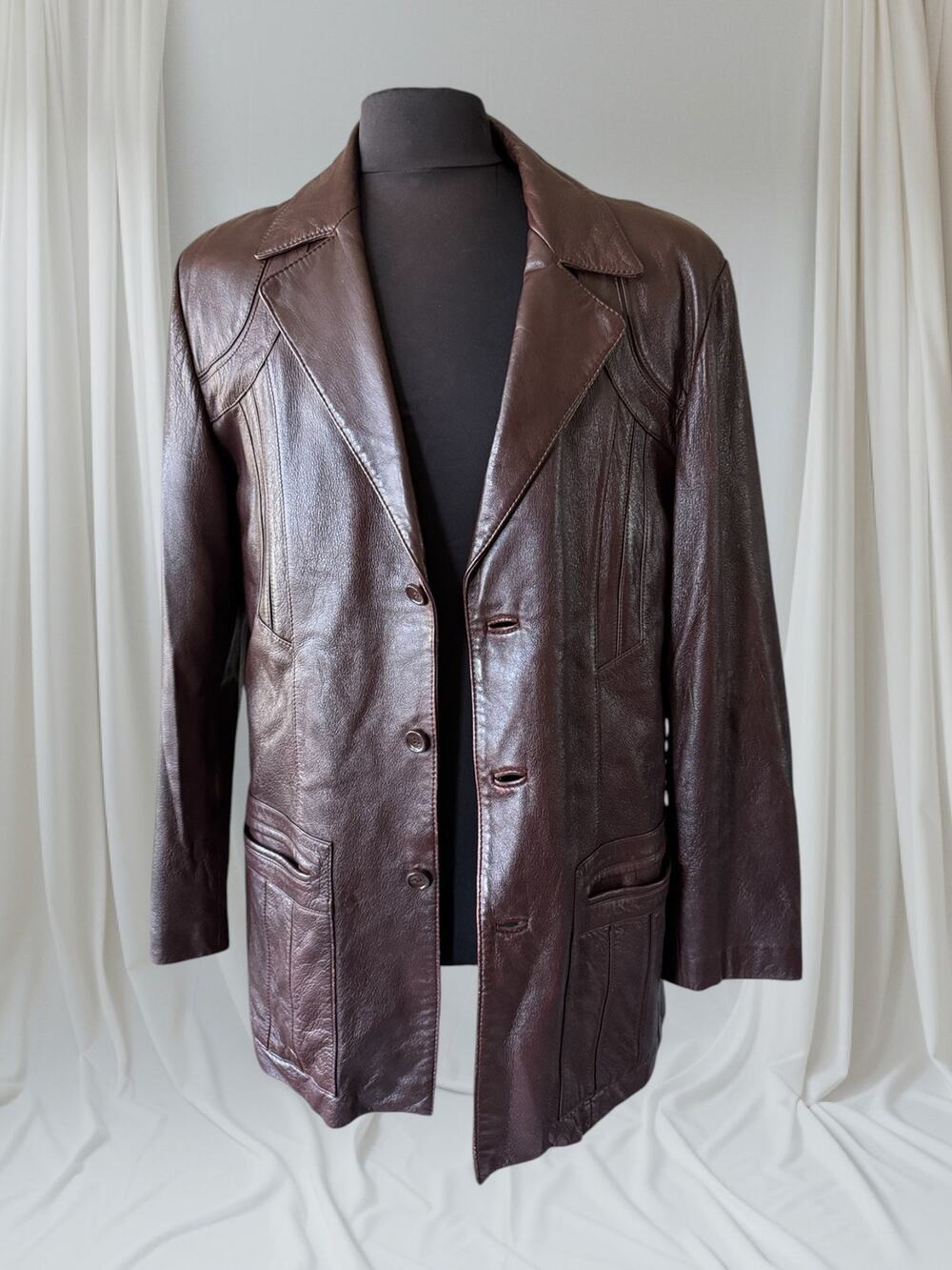 Men's 1970's Dark Brown Vintage Leather Jacket, L 42